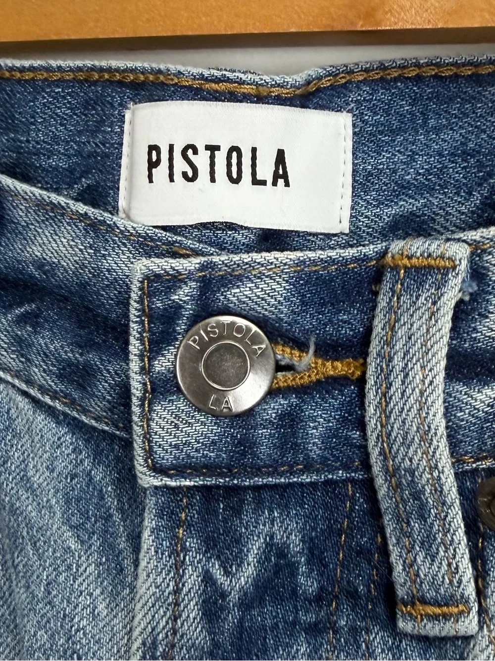 Pistola Jeans Womens 25 Blue Charlie High Rise Straight Distressed Button Fly